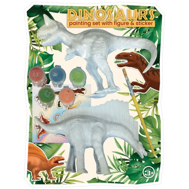 DINOSAURS ไดโนเสาร์ มหัศจรรย์สัตว์ล้านปี สมุดระบายสี + หุ่นไดโนเสาร์ & สีเพนท์และสติ๊กเกอร์ DIY