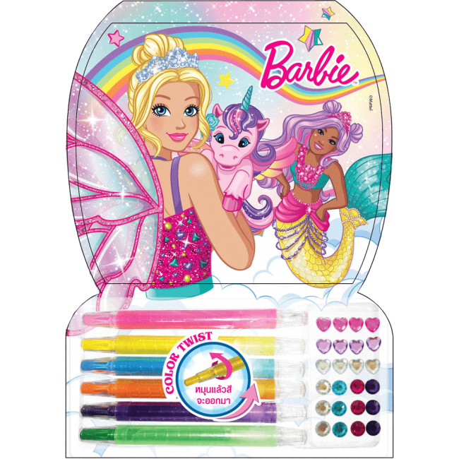 Barbie TIME OF Fantasy COLOR TWIST + สีเทียน สติ๊กเกอร์คริสตัล และสติ๊กเกอร์